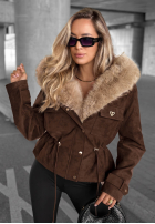 Zamszowa Jacke z futerkiem Honey Autumn Schwarz
