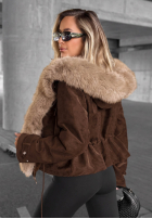 Zamszowa Jacke z futerkiem Honey Autumn Schwarz