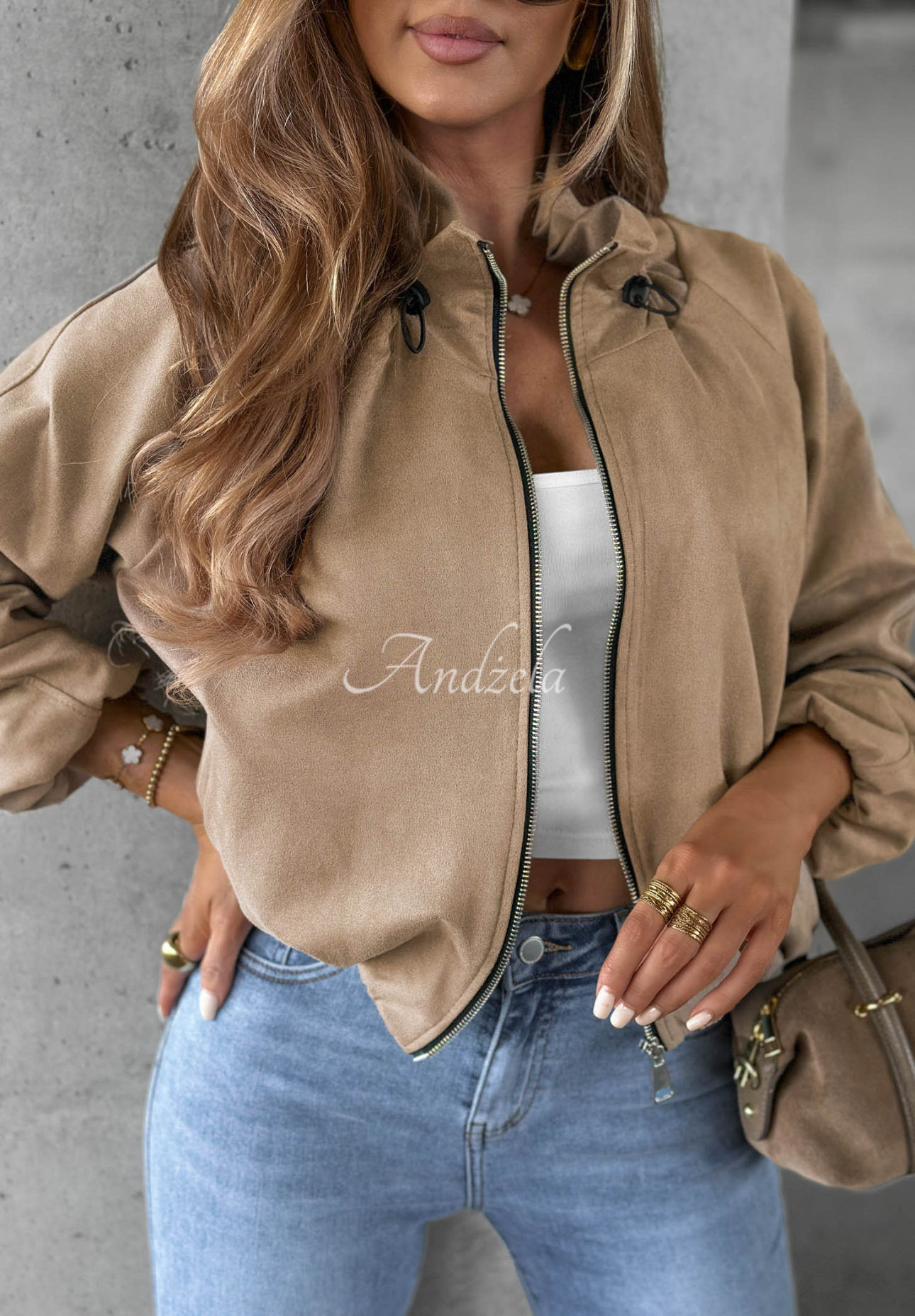 Wildlederjacke mit Stehkragen Autumn Muse Beige