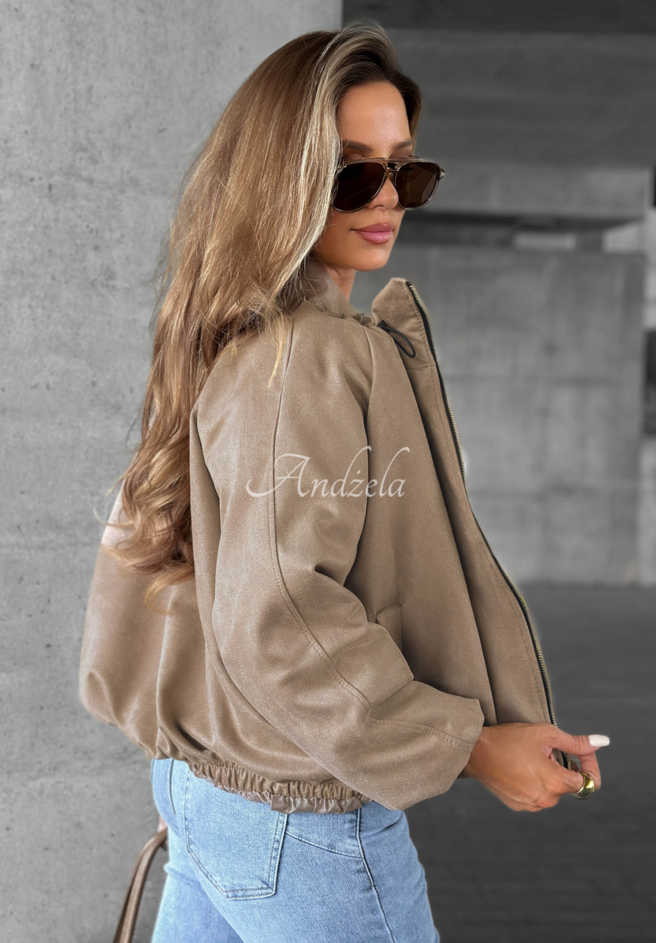 Wildlederjacke mit Stehkragen Autumn Muse Beige