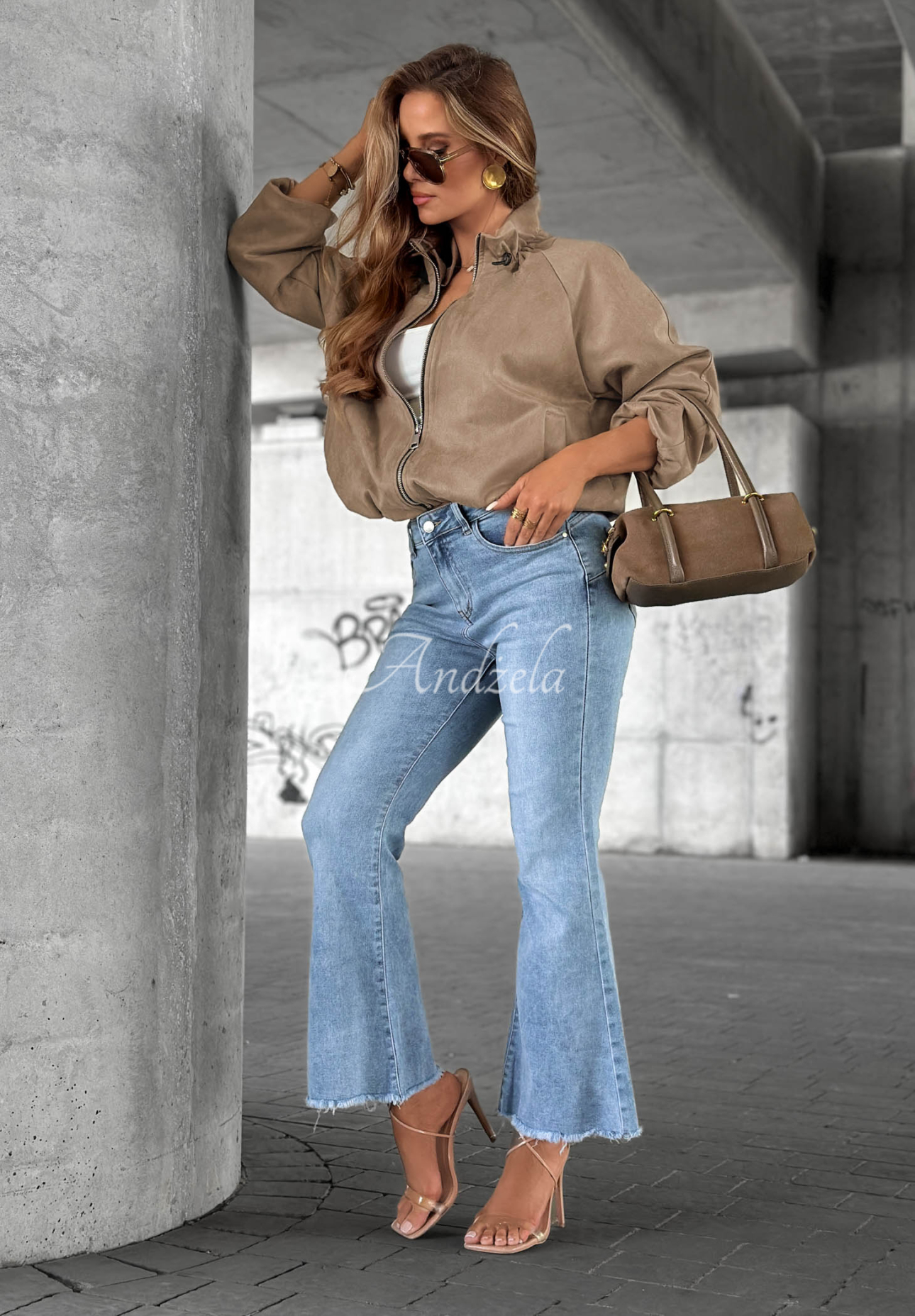 Wildlederjacke mit Stehkragen Autumn Muse Beige
