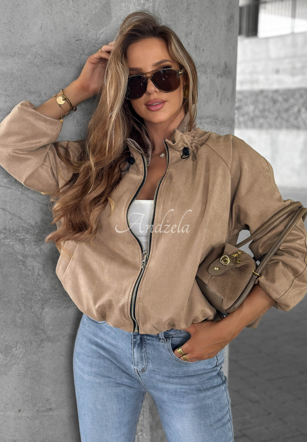 Wildlederjacke mit Stehkragen Autumn Muse Beige