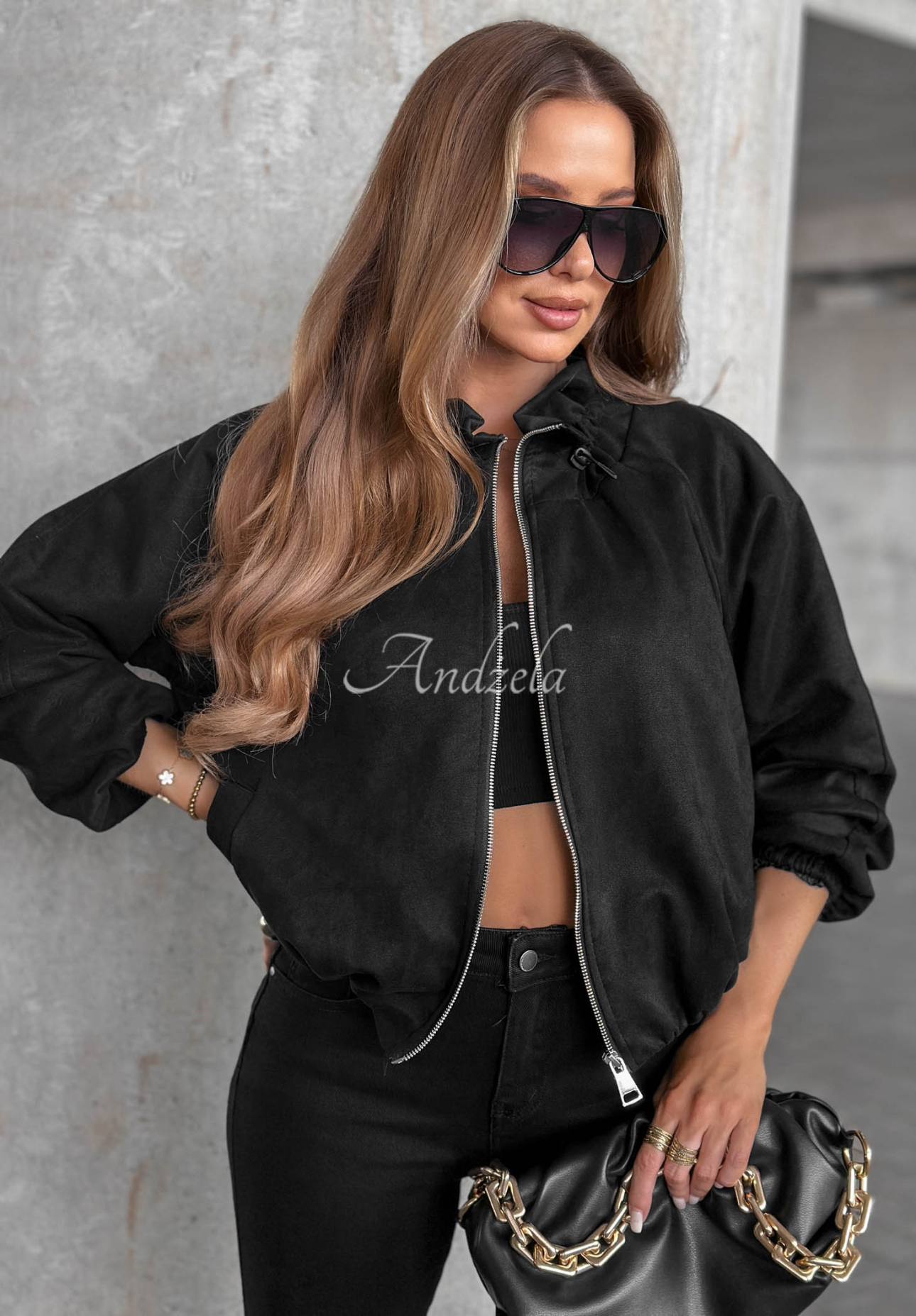 Wildlederjacke mit Stehkragen Autumn Muse Schwarz