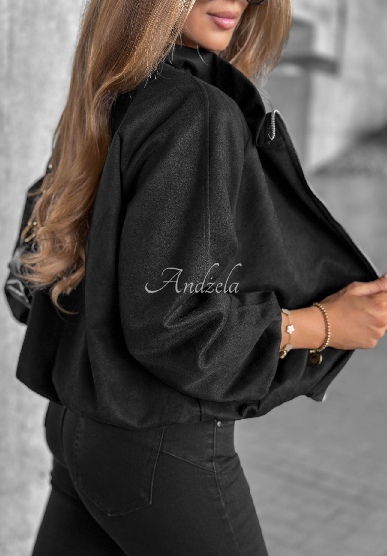 Wildlederjacke mit Stehkragen Autumn Muse Schwarz