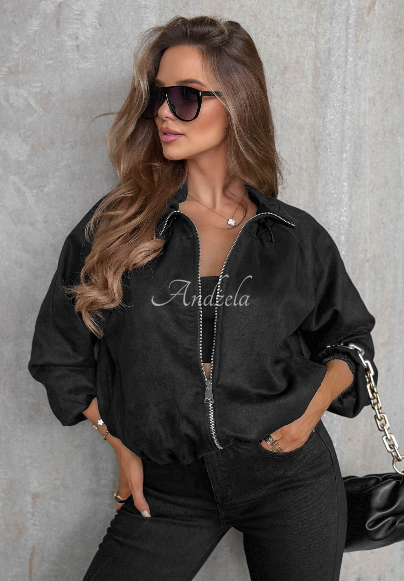Wildlederjacke mit Stehkragen Autumn Muse Schwarz