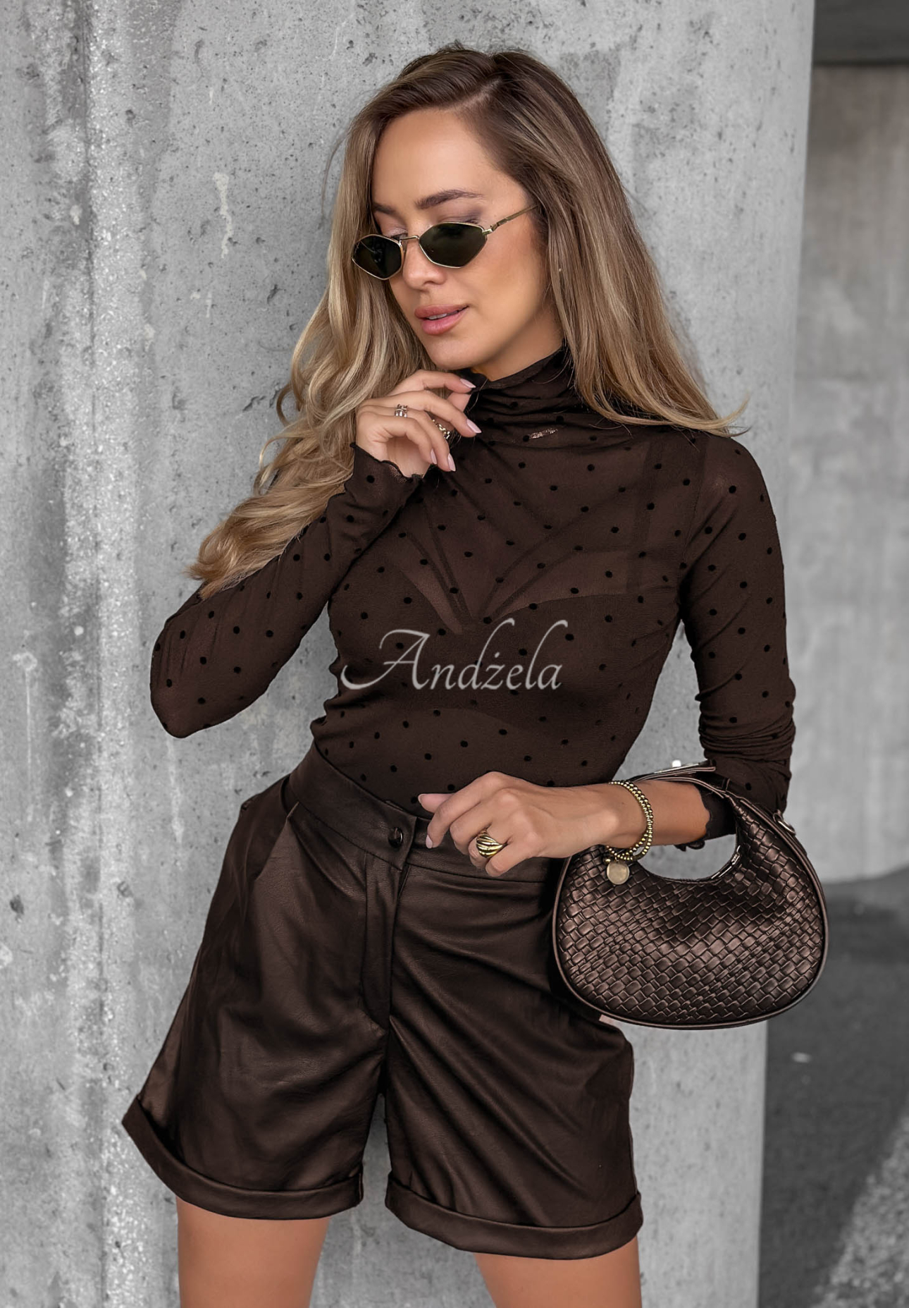 Mesh-Bluse mit Punkten Silent Beauty Schokoladenbraun