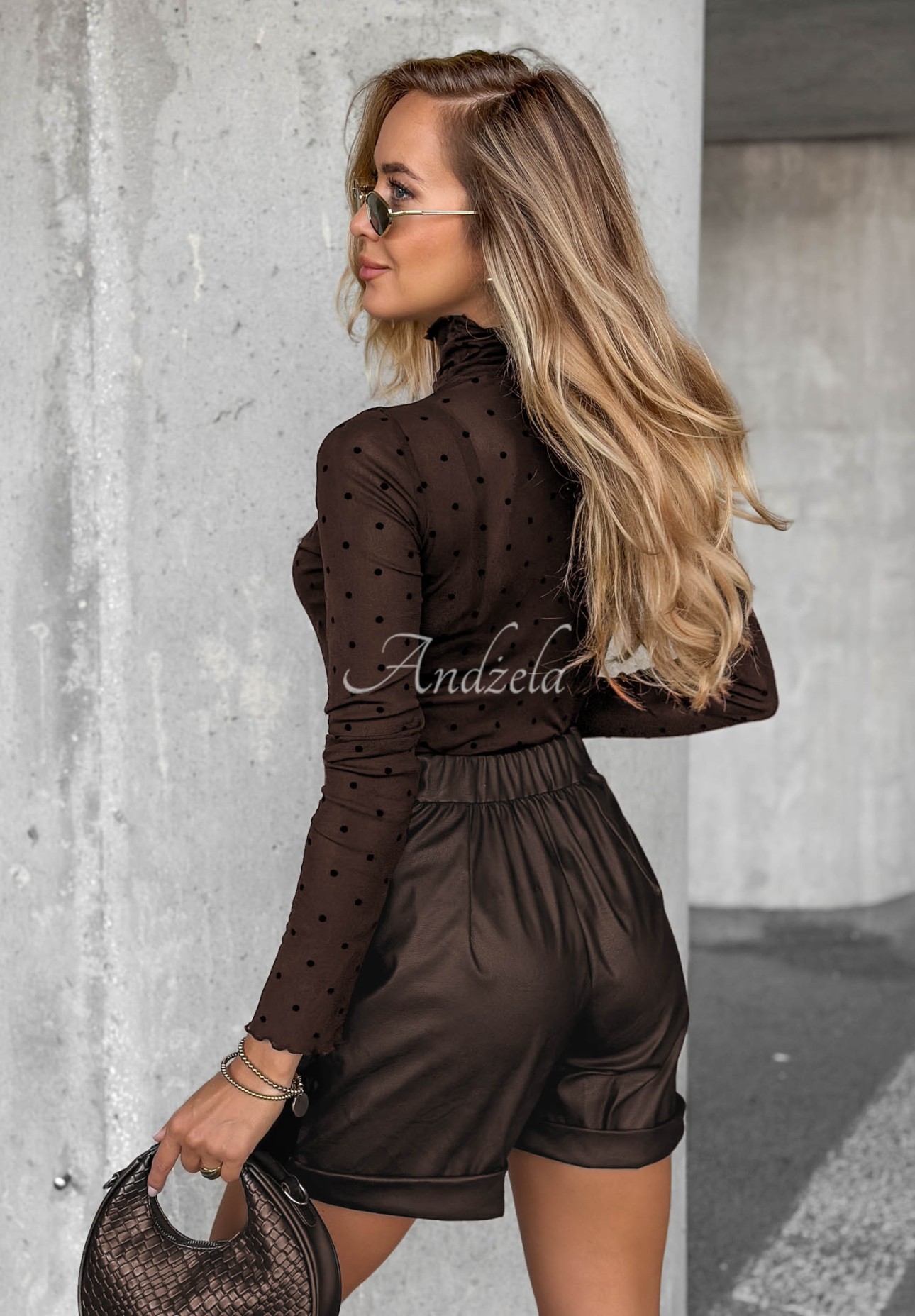 Mesh-Bluse mit Punkten Silent Beauty Schokoladenbraun