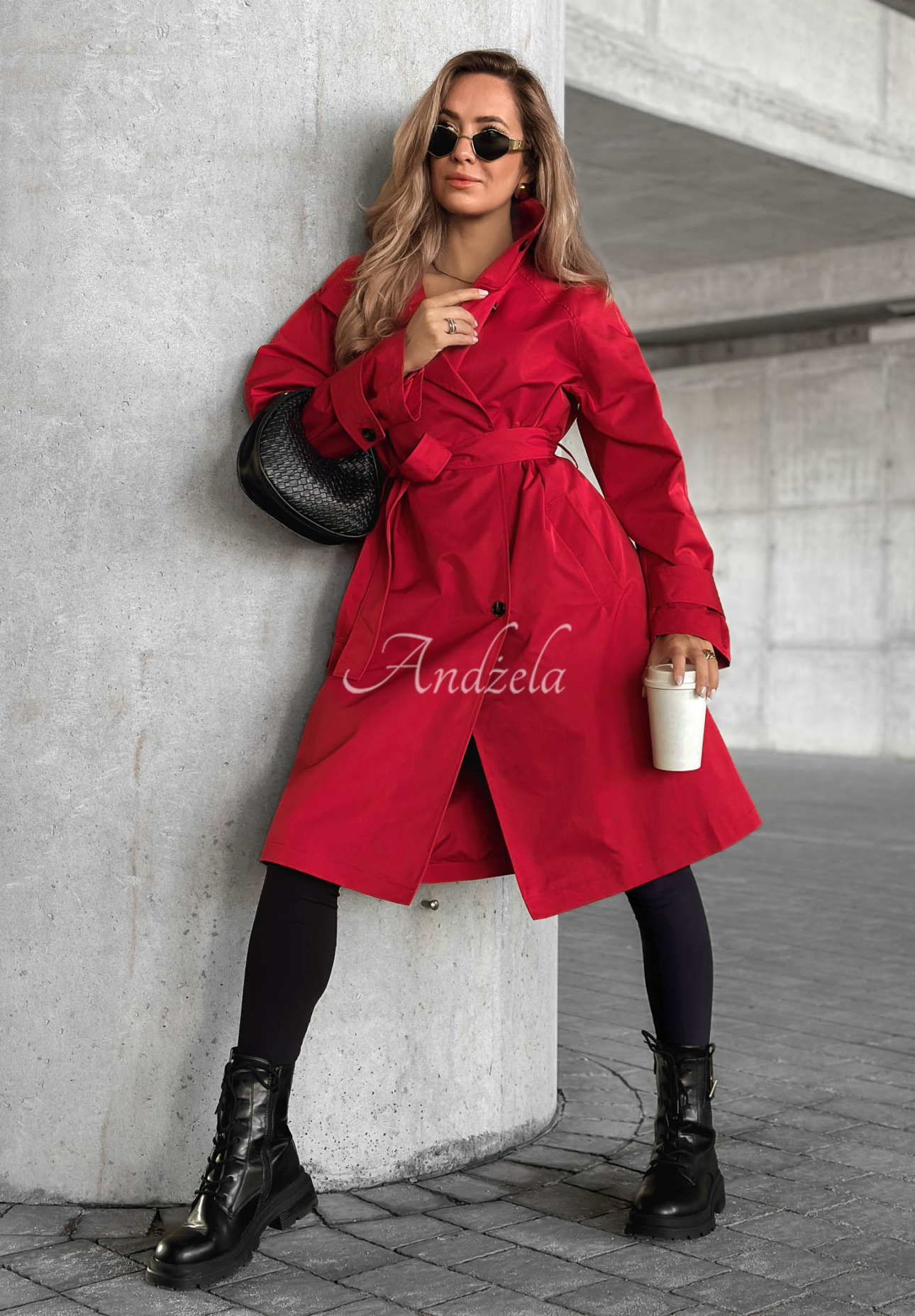 Trenchcoat mit Gürtel und Kragen Afterlight Rot