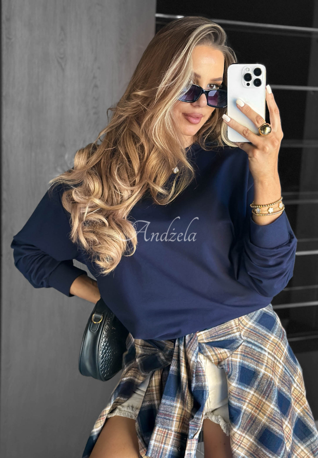 Baumwoll-Sweatshirt Never Late Dunkelblau