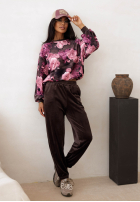Welurowy Sweat Set w kwiaty Floral Kiss Schokoladenbraun