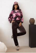 Welurowy Sweat Set w kwiaty Floral Kiss Schokoladenbraun