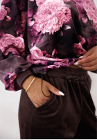Welurowy Sweat Set w kwiaty Floral Kiss Schokoladenbraun