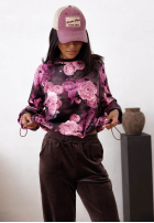 Welurowy Sweat Set w kwiaty Floral Kiss Schokoladenbraun