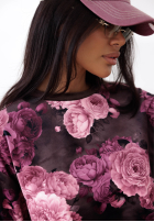Welurowy Sweat Set w kwiaty Floral Kiss Schokoladenbraun