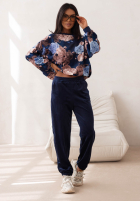 Welurowy Sweat Set w kwiaty Floral Kiss Schokoladenbraun