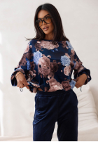 Welurowy Sweat Set w kwiaty Floral Kiss Schokoladenbraun