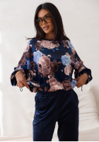 Welurowy Sweat Set w kwiaty Floral Kiss Schokoladenbraun
