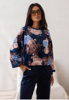 Welurowy Sweat Set w kwiaty Floral Kiss Schokoladenbraun