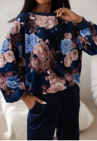 Welurowy Sweat Set w kwiaty Floral Kiss Schokoladenbraun