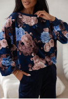 Welurowy Sweat Set w kwiaty Floral Kiss Schokoladenbraun