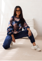 Welurowy Sweat Set w kwiaty Floral Kiss Schokoladenbraun