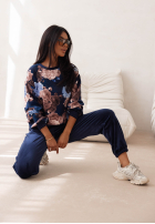 Welurowy Sweat Set w kwiaty Floral Kiss Schokoladenbraun