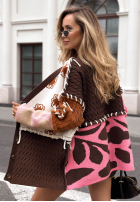 Wzorzysty Cardigan z łączonych tkanin Slow Down czekoladowo-Rosa