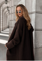 Lange oversized Strickjacke mit Taschen Marbelio Schokoladenbraun