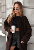 Lange oversized Strickjacke mit Taschen Marbelio Schokoladenbraun