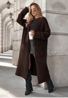 Lange oversized Strickjacke mit Taschen Marbelio Schokoladenbraun