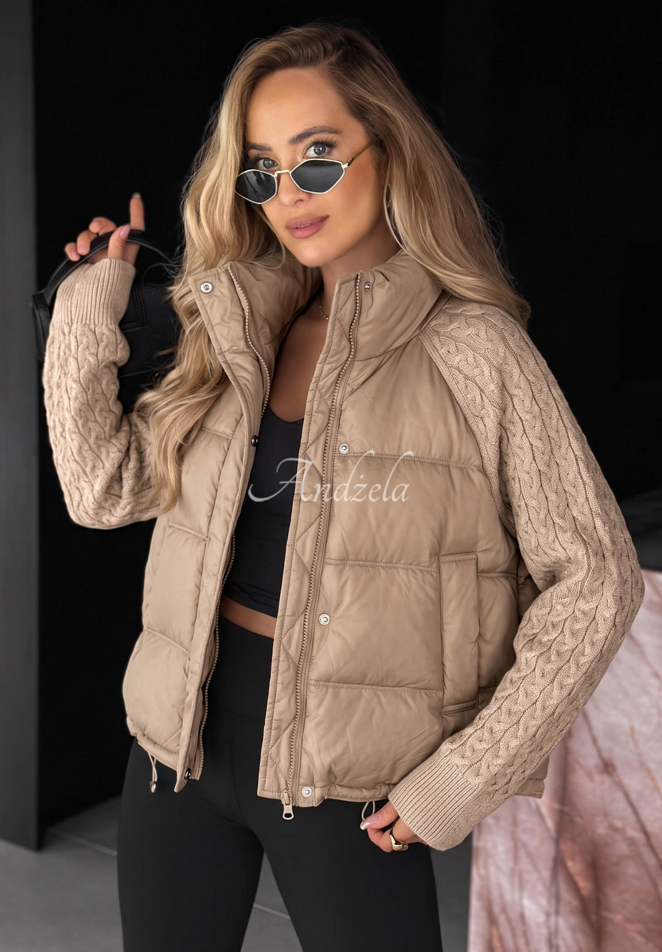 Daunenjacke mit Strickeinsätzen Never Leave Beige