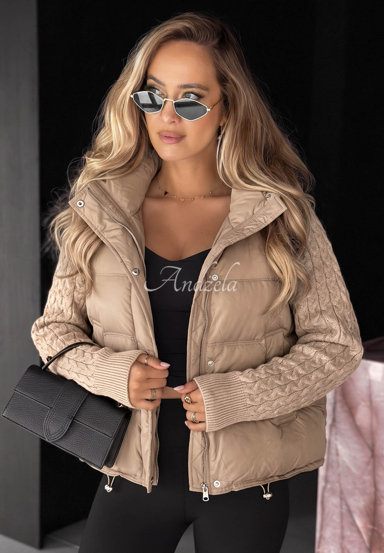 Daunenjacke mit Strickeinsätzen Never Leave Beige