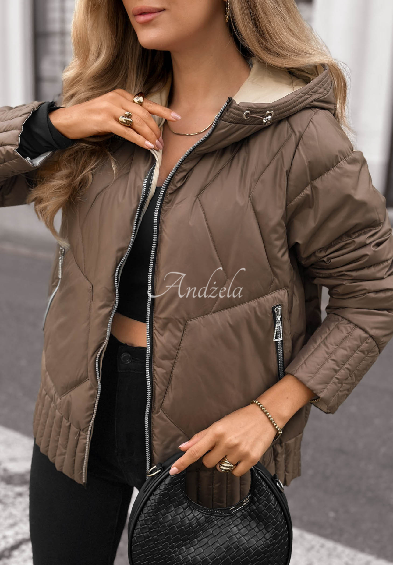 Wendbare, gesteppte Jacke mit Kapuze Forest Breeze Schokoladenbraun
