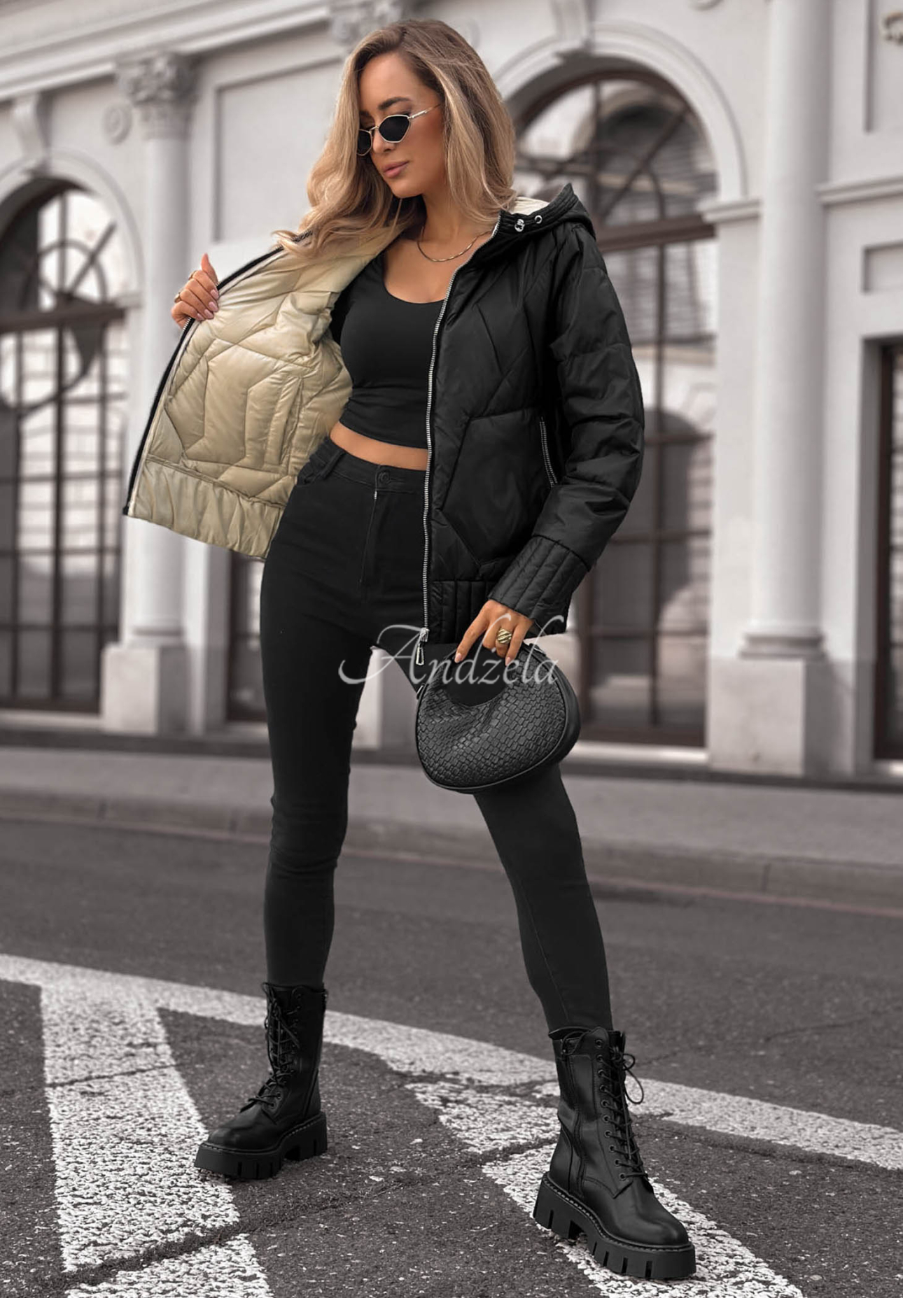 Wendbare, gesteppte Jacke mit Kapuze Forest Breeze Schwarz