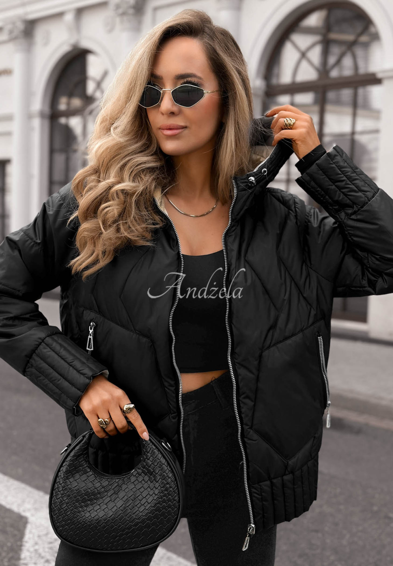 Wendbare, gesteppte Jacke mit Kapuze Forest Breeze Schwarz
