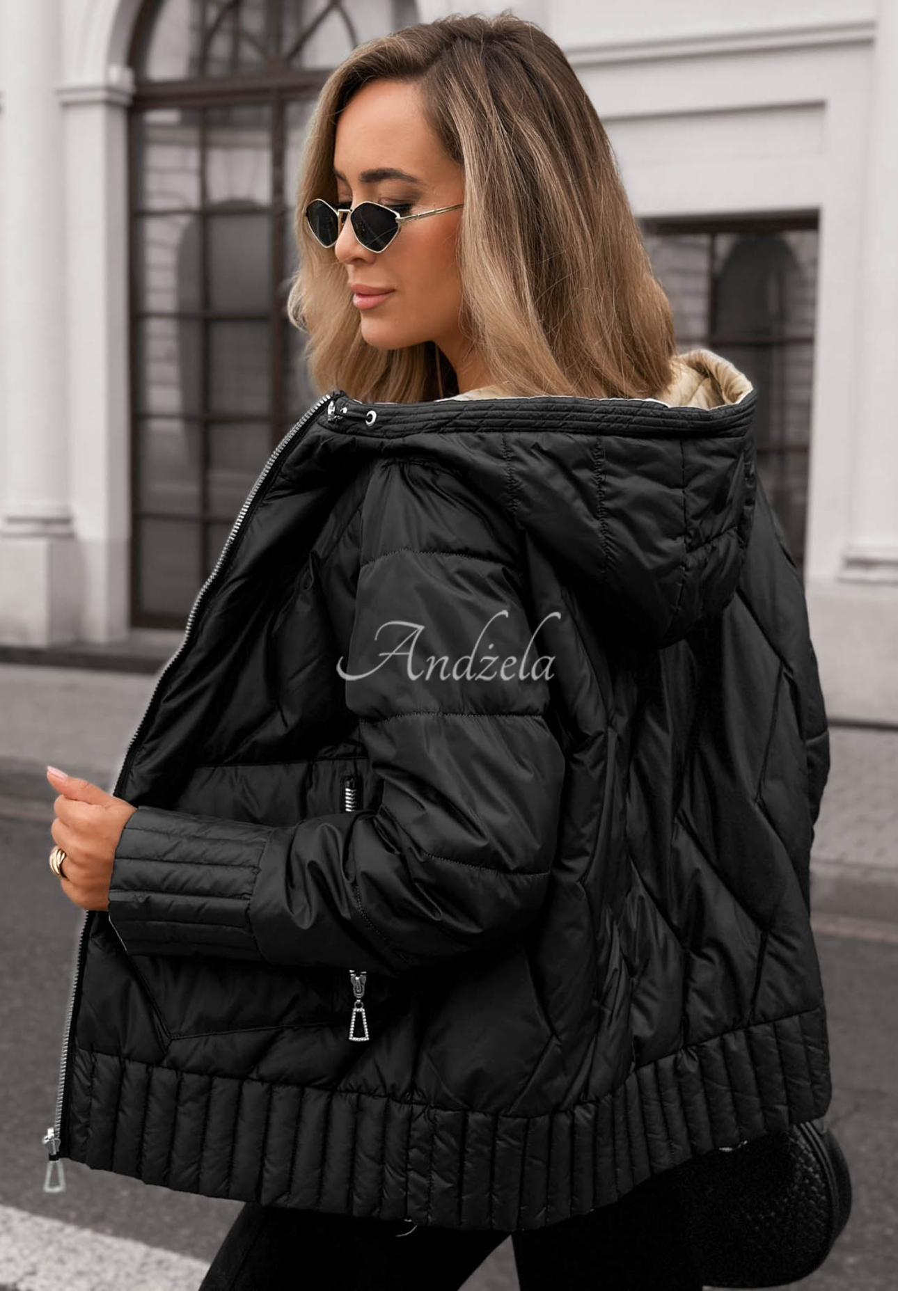 Wendbare, gesteppte Jacke mit Kapuze Forest Breeze Schwarz