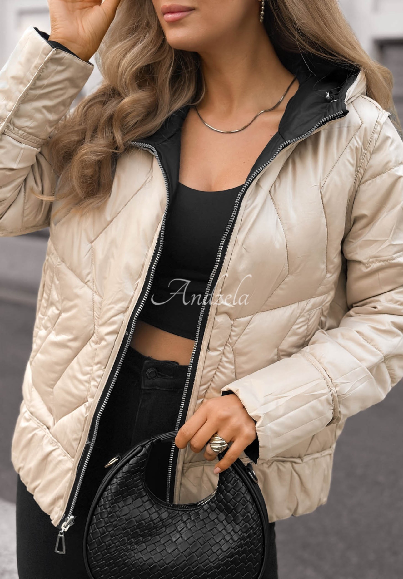 Wendbare, gesteppte Jacke mit Kapuze Forest Breeze Schwarz