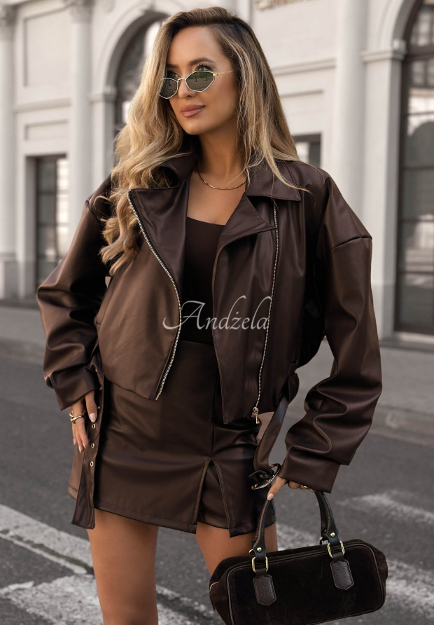 Bikerjacke mit G&uuml;rtel Autumn Calling Schokoladenbraun