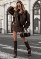 Jacke Bikerjacke z paskiem Autumn Calling Schokoladenbraun