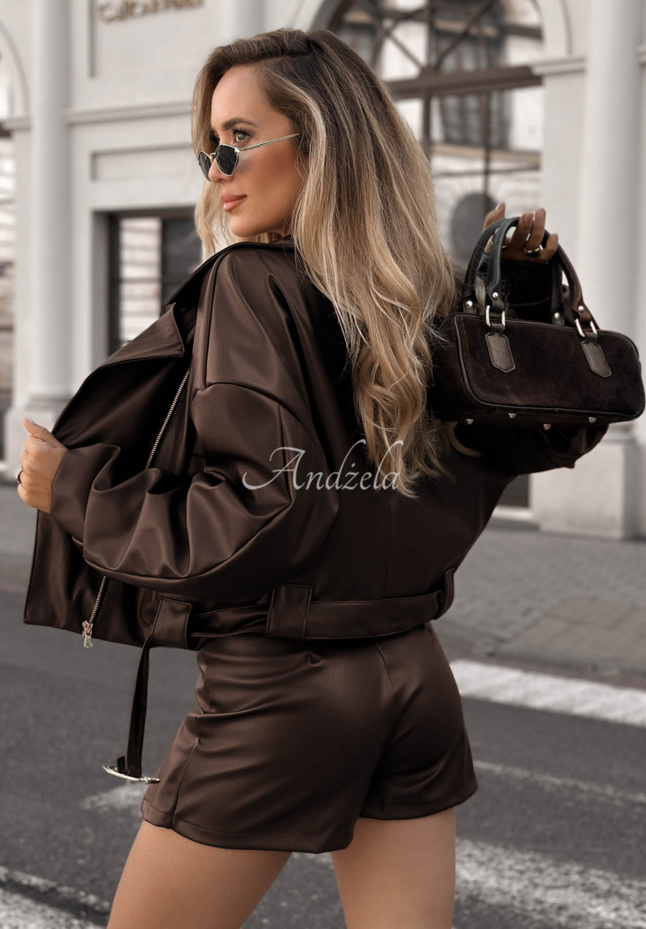 Bikerjacke mit Gürtel Autumn Calling Schokoladenbraun
