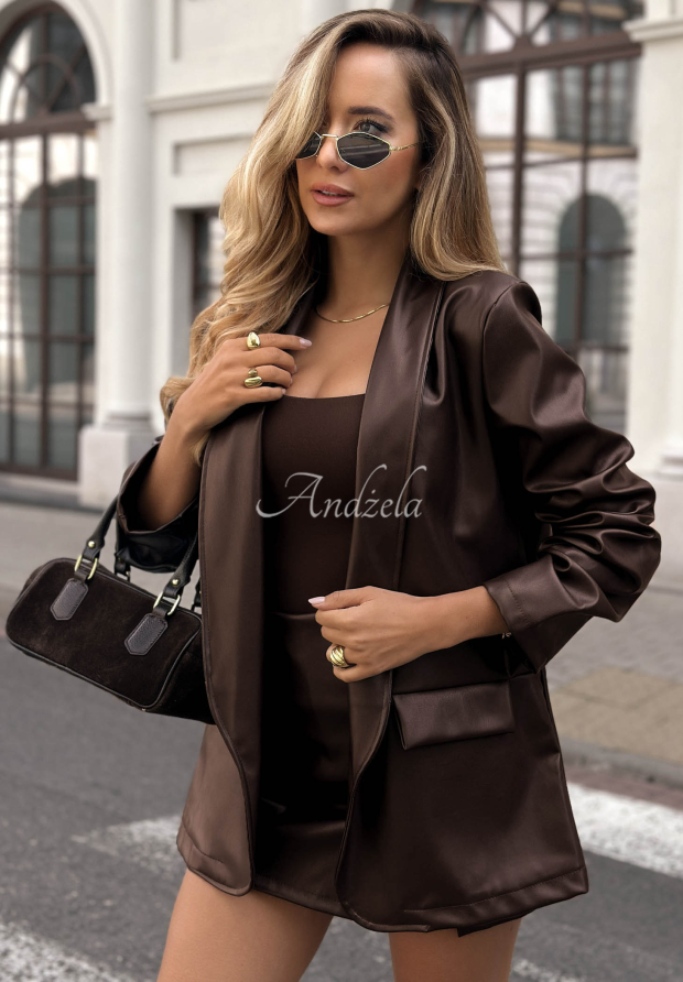 Lederblazer mit Kragen Leather Muse Schokoladenbraun