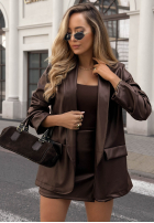 Skórzana Blazer z kołnierzykiem Leather Muse Schokoladenbraun