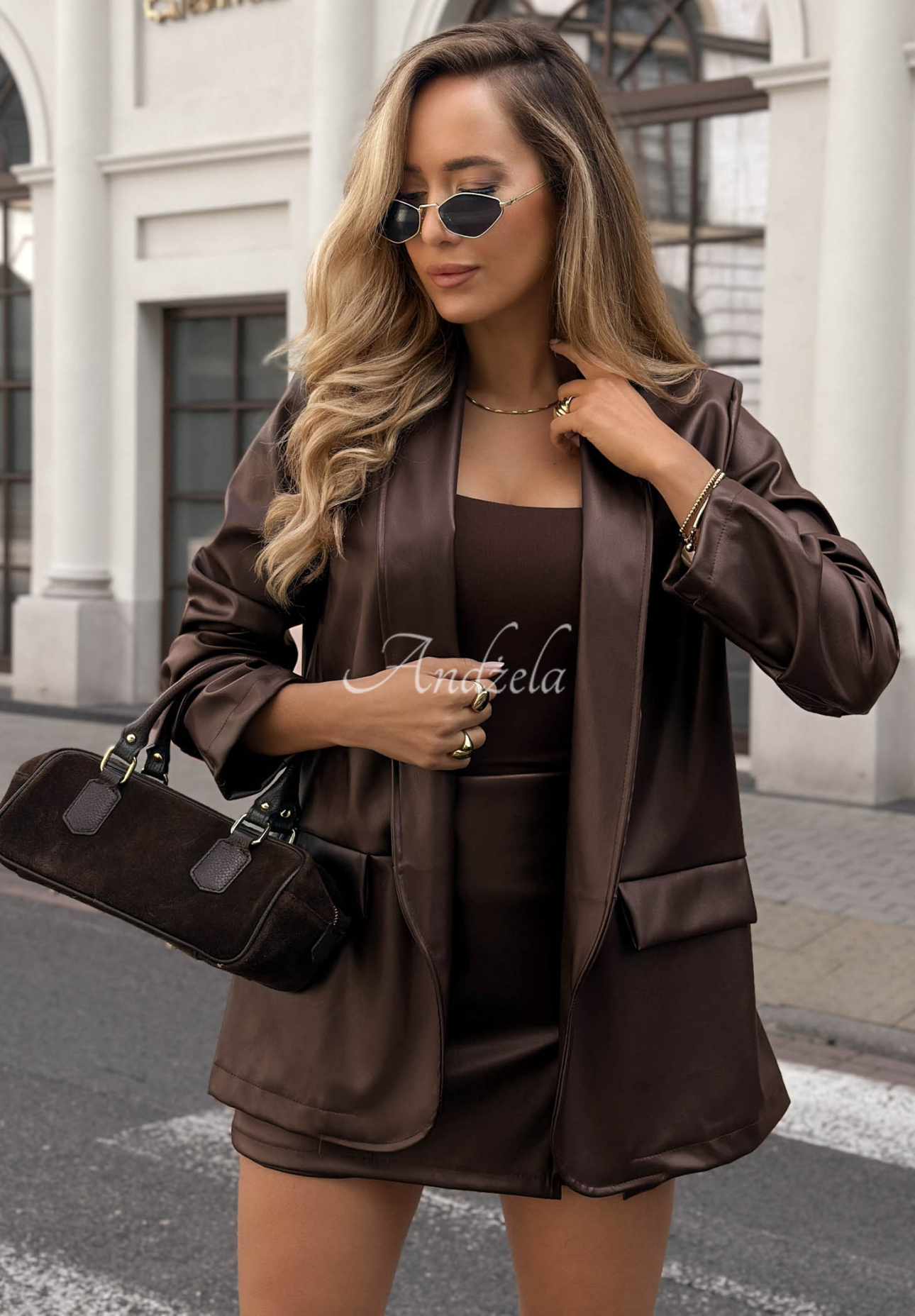 Lederblazer mit Kragen Leather Muse Schokoladenbraun