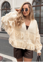 Krótki rozpinany Cardigan z frędzlami Feels Cozy Schokoladenbraun