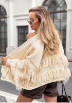 Krótki rozpinany Cardigan z frędzlami Feels Cozy Schokoladenbraun