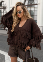 Krótki rozpinany Cardigan z frędzlami Feels Cozy Schokoladenbraun