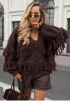 Krótki rozpinany Cardigan z frędzlami Feels Cozy Schokoladenbraun