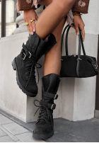zamszowe Stiefeletten workery z klamrami Modern Walk Schokoladenbraun