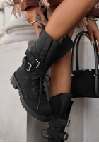 zamszowe Stiefeletten workery z klamrami Modern Walk Schokoladenbraun