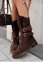 zamszowe Stiefeletten workery z klamrami Modern Walk Schokoladenbraun
